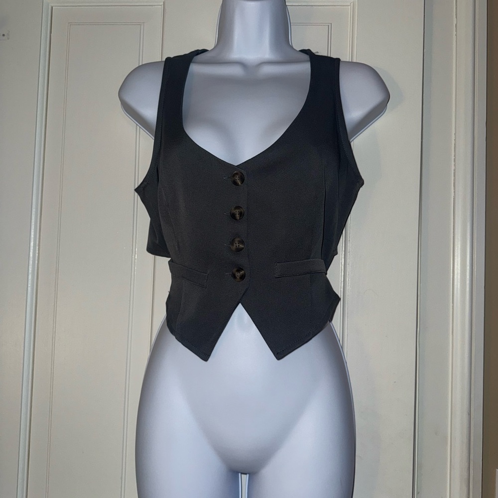 Women's Black Button-Up Vest Top
